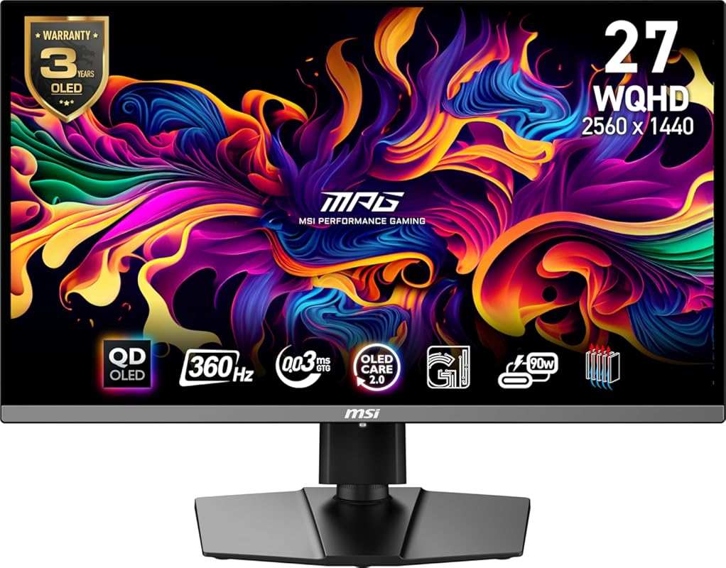 MSI MPG 271QRX QD-OLED 27-inch Gaming Monitor: QHD, 360Hz, 0.03ms, Tru