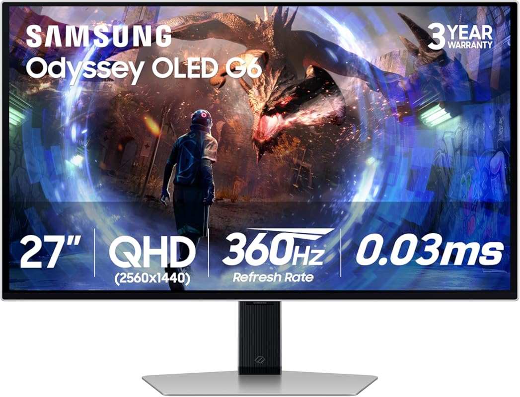 Samsung 27-inch Odyssey G6 OLED Gaming Monitor: QHD, 360Hz, 0.03ms, QD