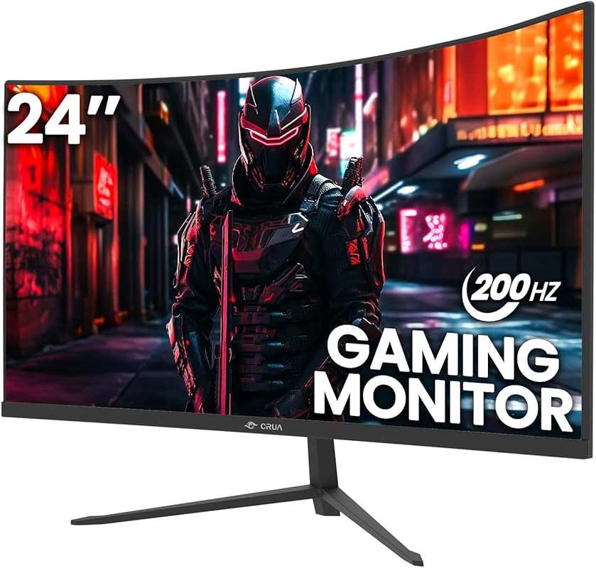 CRUA 24 Inch Curved FHD 1080P Gaming Monitor with 200Hz and AMD FreeSy
