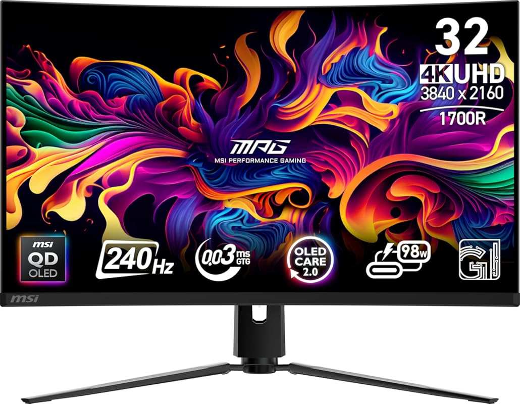 MSI MPG 321CURX 32-Inch 4K UHD QD-OLED Gaming Monitor: 240Hz, 0.03ms