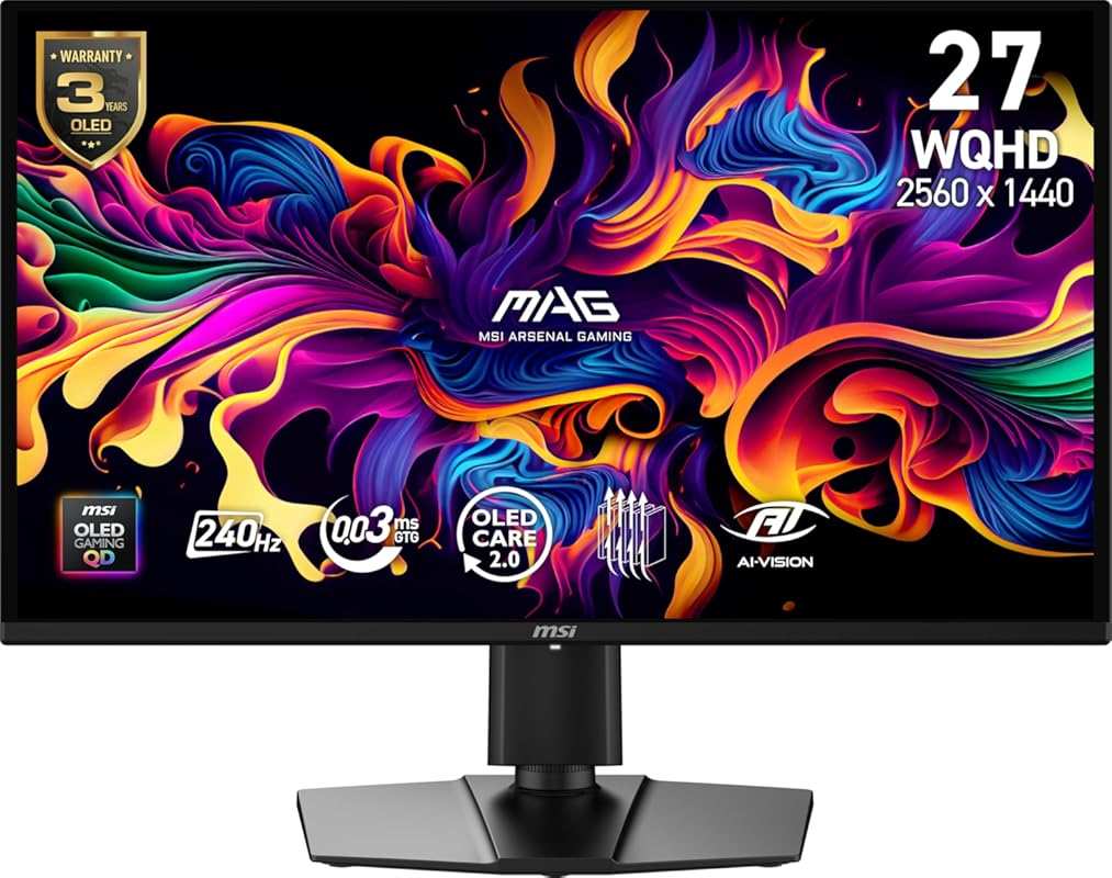 MSI MAG 27-inch WQHD QD-OLED Gaming Monitor: 240Hz, 0.03ms, Adaptive-S